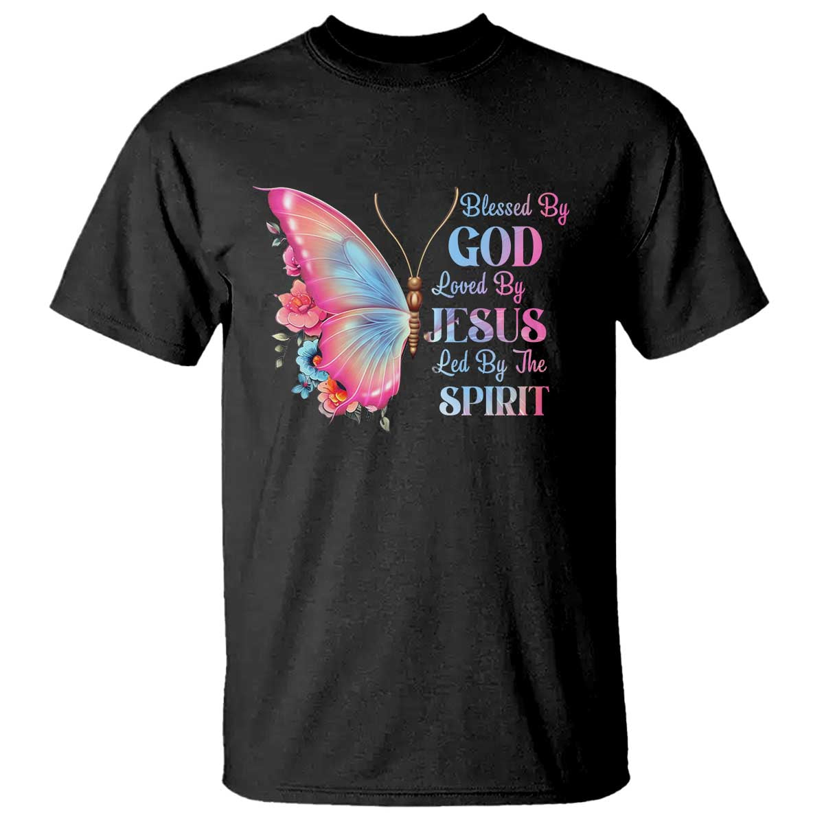 christian-t-shirt-blessed-by-god-loved-by-jesus-led-by-the-spirit