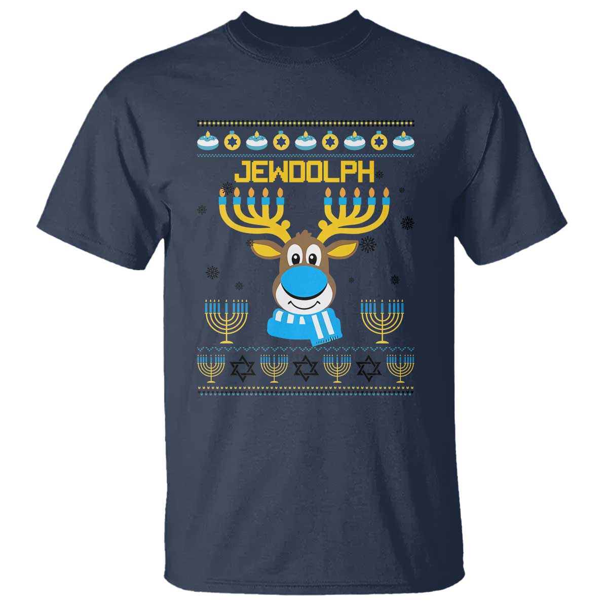 funny-hanukkah-t-shirt-jewdolph-jewish-reindeer-menorah