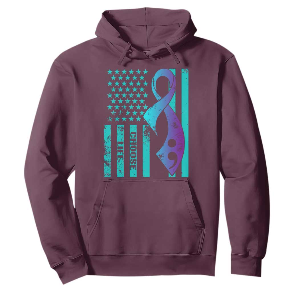 Choose Life Suicide Prevention Hoodie with American Flag Graphic
