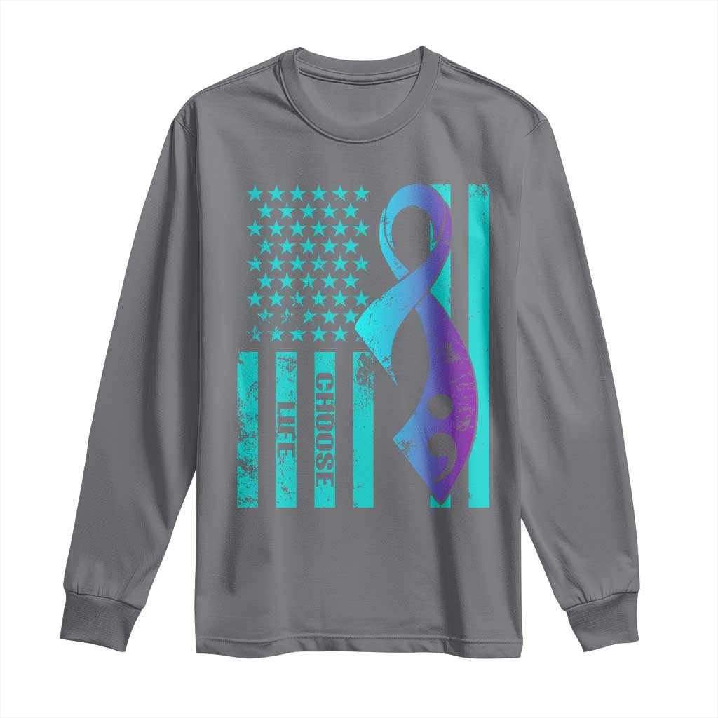 Choose Life Suicide Prevention Long Sleeve Shirt with American Flag Graphic