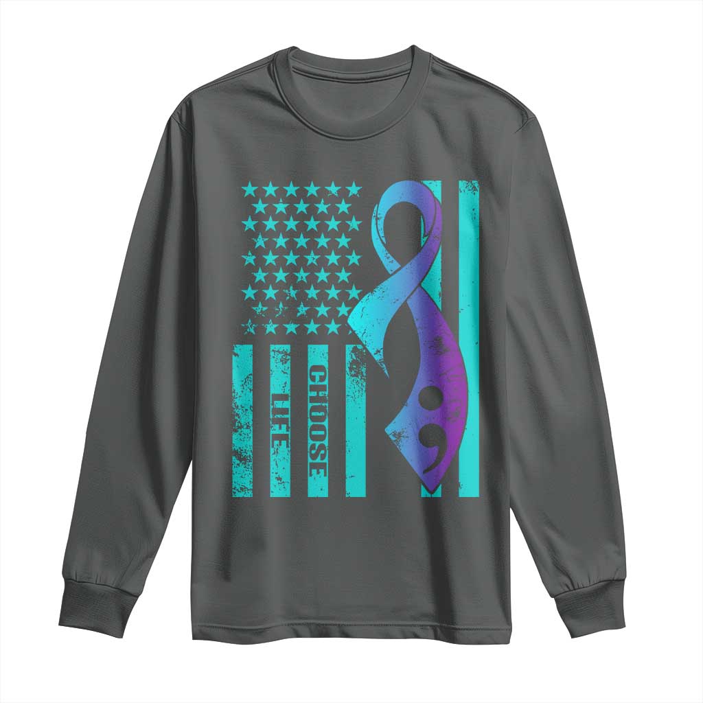 Choose Life Suicide Prevention Long Sleeve Shirt with American Flag Graphic