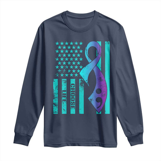 Choose Life Suicide Prevention Long Sleeve Shirt with American Flag Graphic
