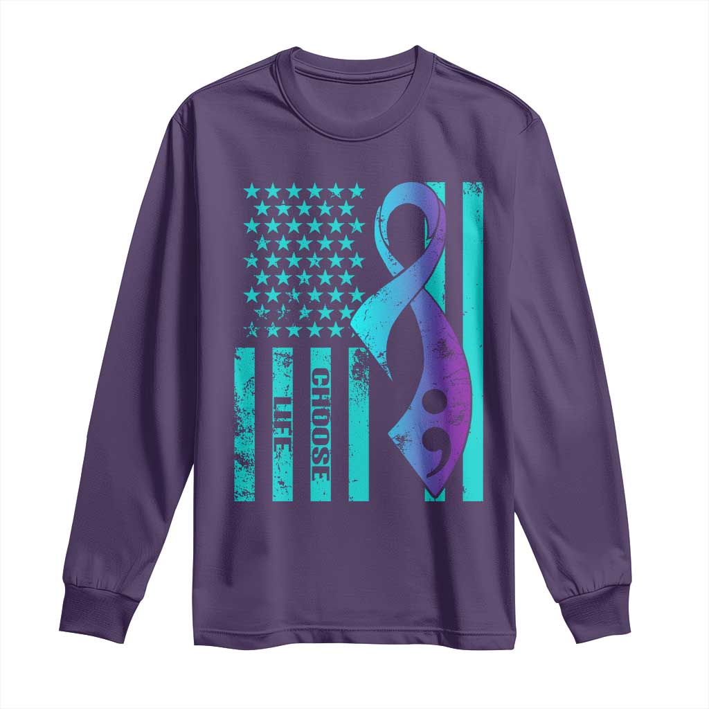 Choose Life Suicide Prevention Long Sleeve Shirt with American Flag Graphic