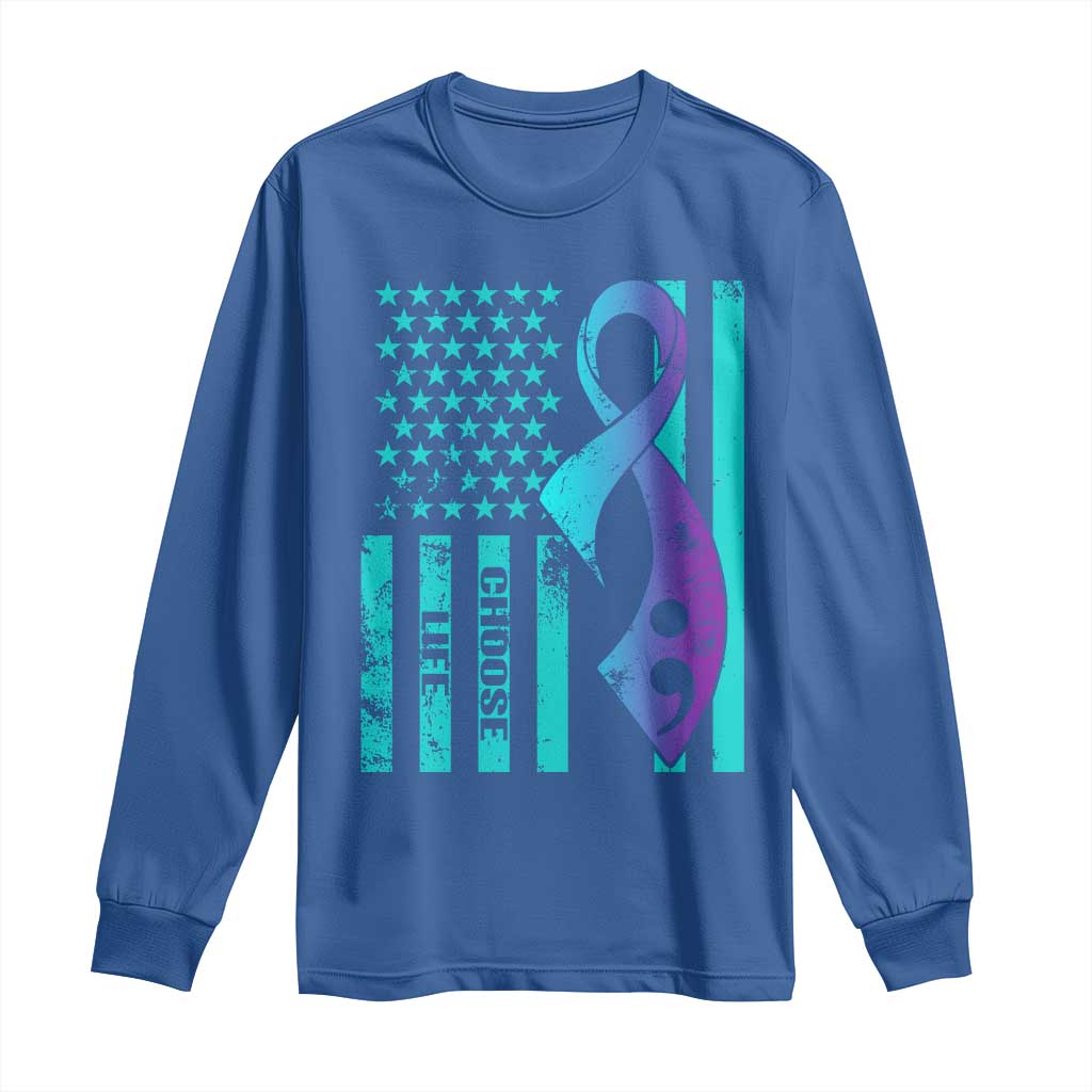 Choose Life Suicide Prevention Long Sleeve Shirt with American Flag Graphic