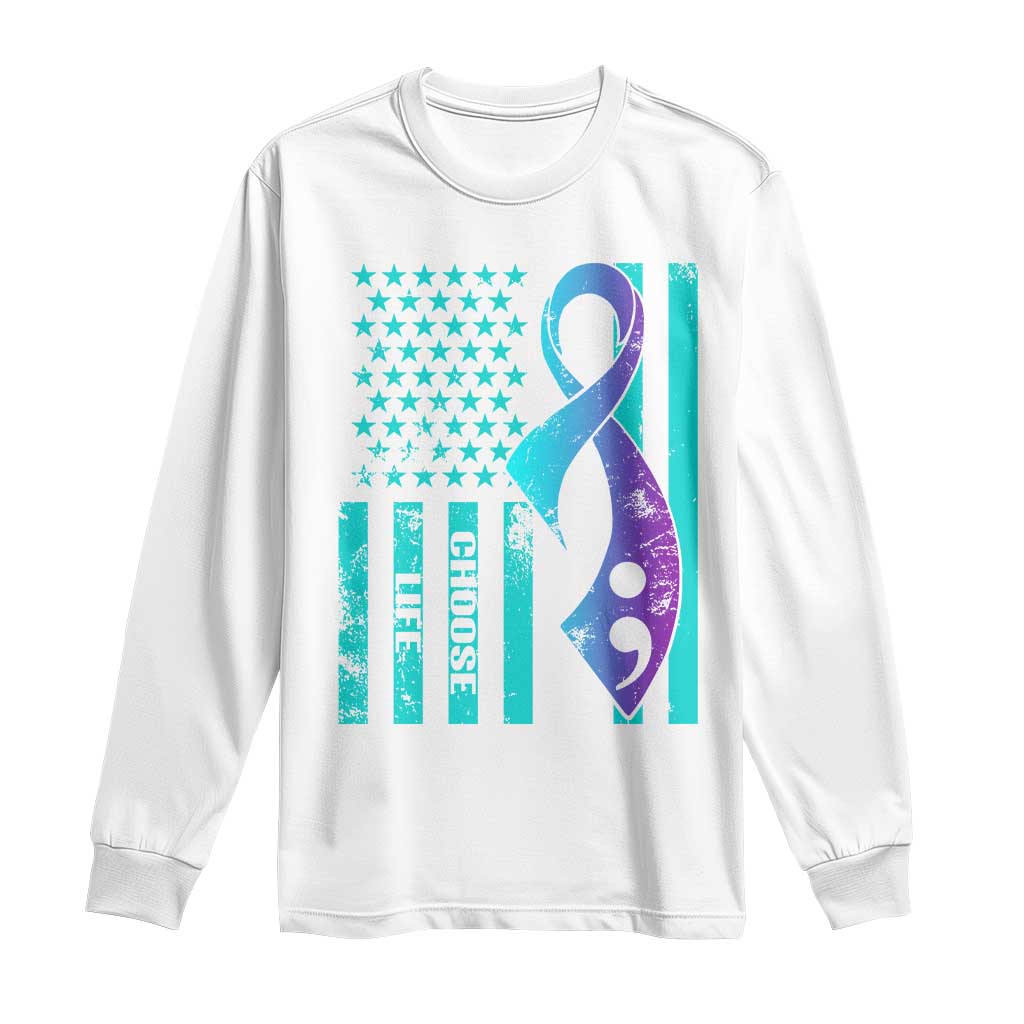Choose Life Suicide Prevention Long Sleeve Shirt with American Flag Graphic