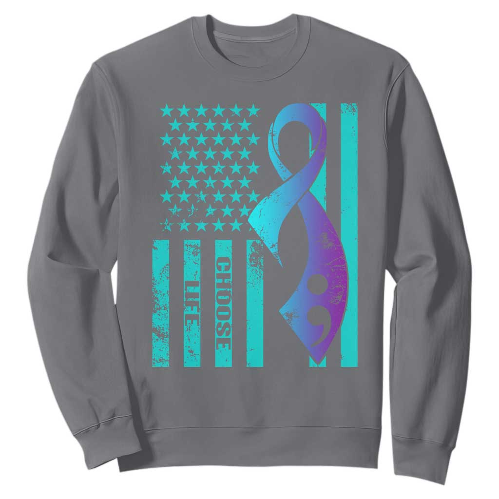 Choose Life Suicide Prevention Sweatshirt with American Flag Graphic