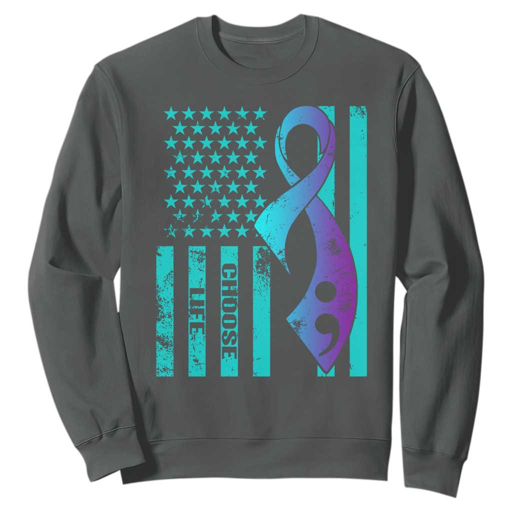 Choose Life Suicide Prevention Sweatshirt with American Flag Graphic
