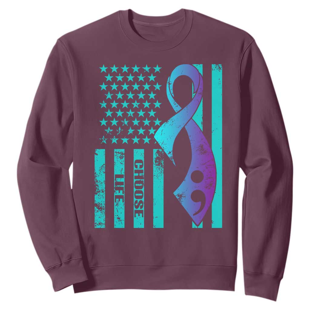 Choose Life Suicide Prevention Sweatshirt with American Flag Graphic