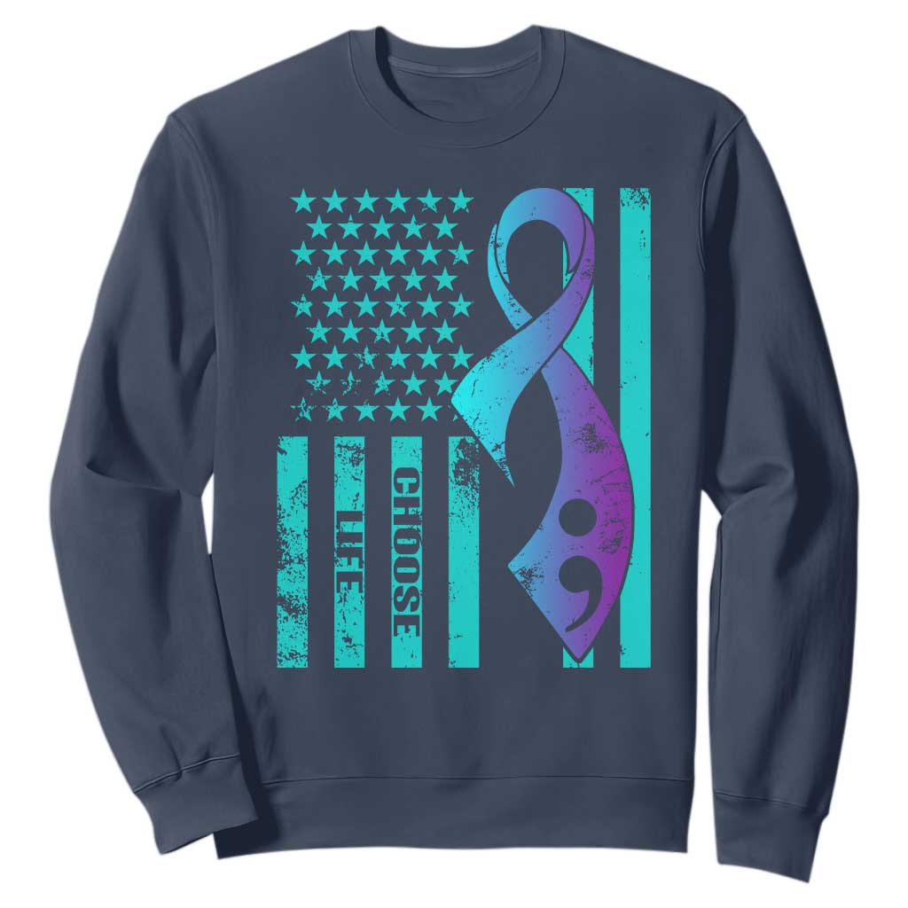 Choose Life Suicide Prevention Sweatshirt with American Flag Graphic
