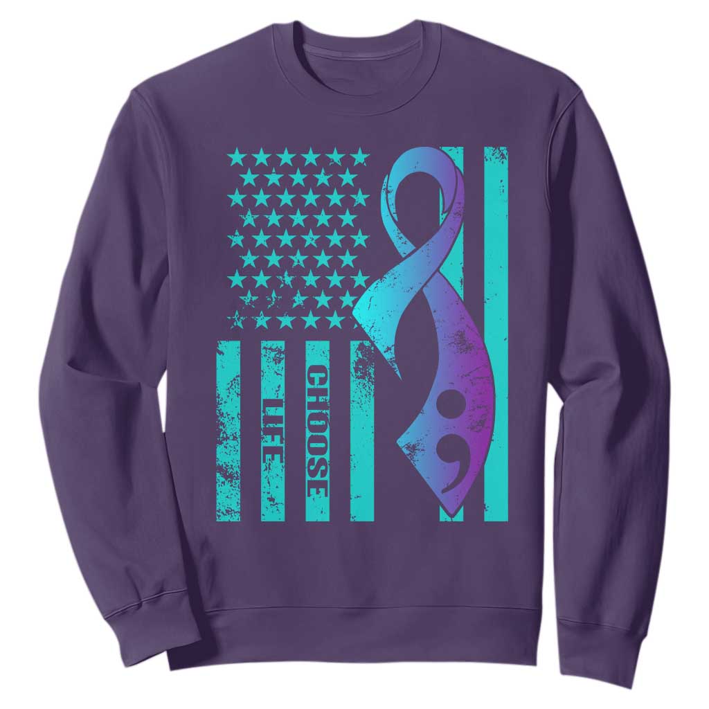 Choose Life Suicide Prevention Sweatshirt with American Flag Graphic
