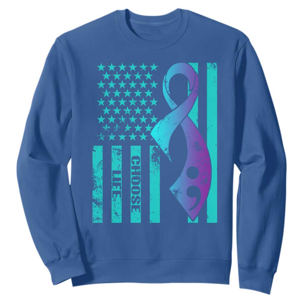 Choose Life Suicide Prevention Sweatshirt with American Flag Graphic