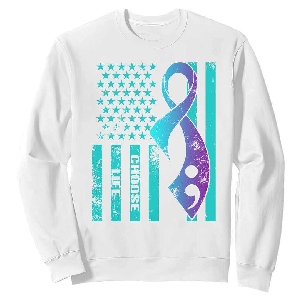 Choose Life Suicide Prevention Sweatshirt with American Flag Graphic