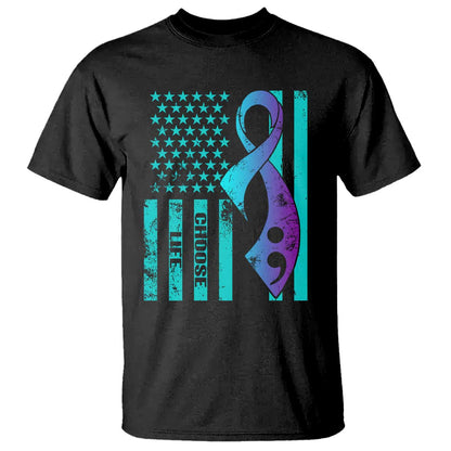 Choose Life Suicide Prevention T Shirt with American Flag Graphic