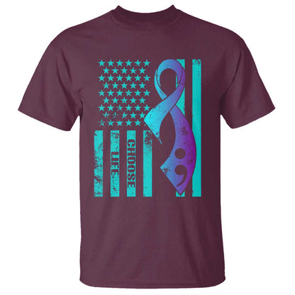 Choose Life Suicide Prevention T Shirt with American Flag Graphic