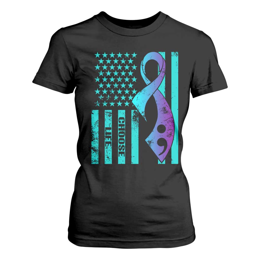 Choose Life Suicide Prevention T Shirt For Women with American Flag Graphic