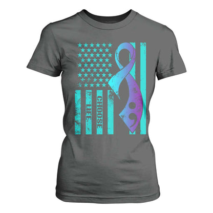 Choose Life Suicide Prevention T Shirt For Women with American Flag Graphic