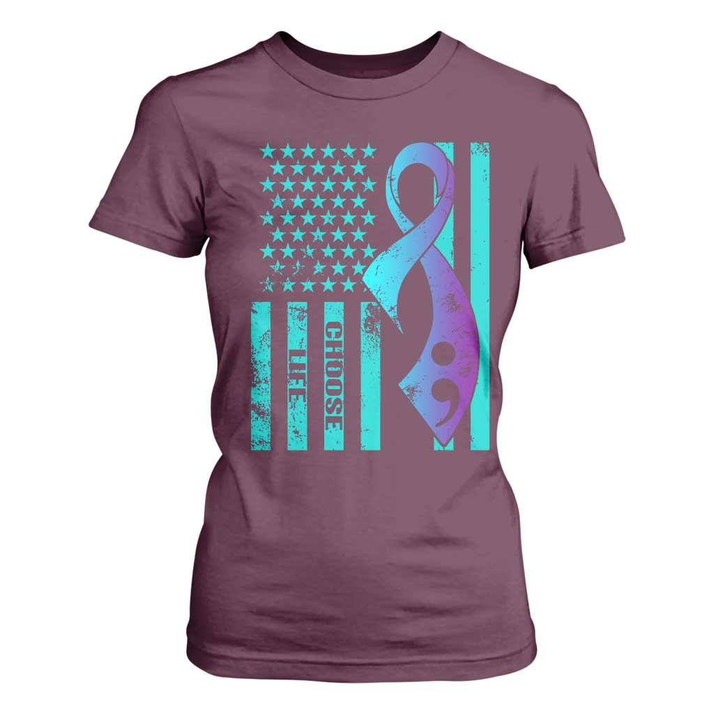 Choose Life Suicide Prevention T Shirt For Women with American Flag Graphic