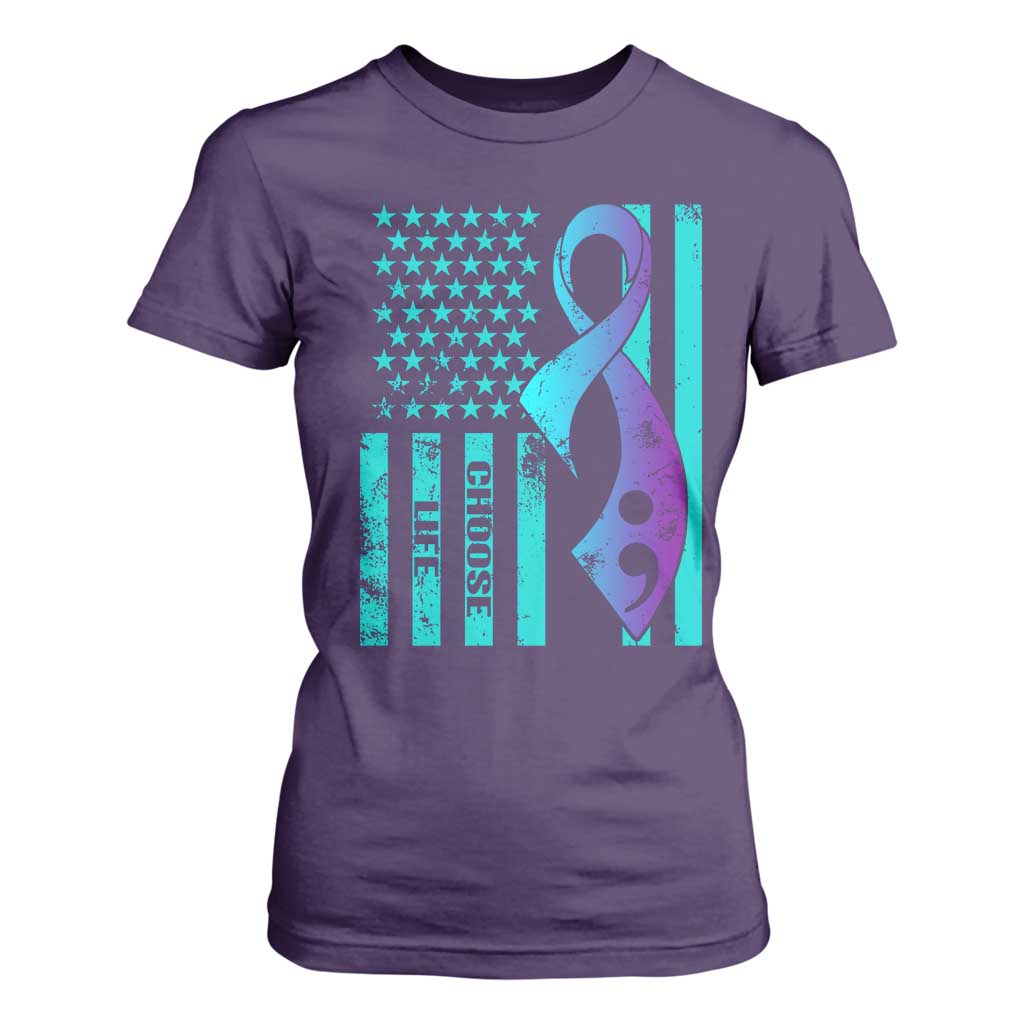 Choose Life Suicide Prevention T Shirt For Women with American Flag Graphic