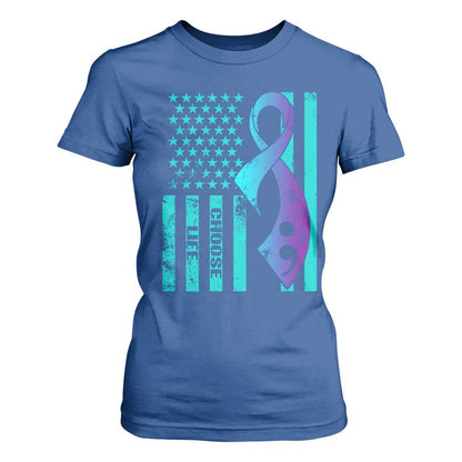 Choose Life Suicide Prevention T Shirt For Women with American Flag Graphic
