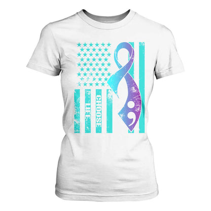 Choose Life Suicide Prevention T Shirt For Women with American Flag Graphic