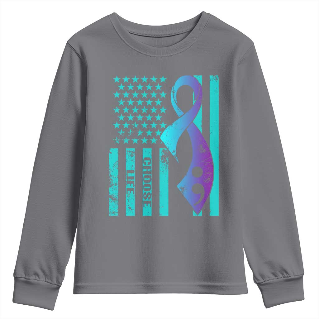 Choose Life Suicide Prevention Youth Sweatshirt with American Flag Graphic