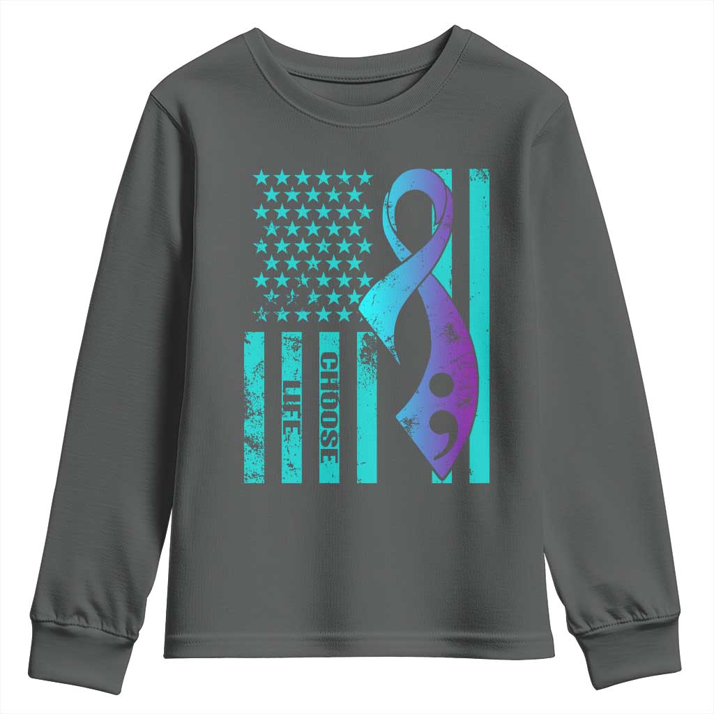 Choose Life Suicide Prevention Youth Sweatshirt with American Flag Graphic