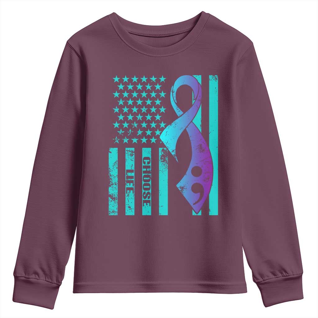 Choose Life Suicide Prevention Youth Sweatshirt with American Flag Graphic