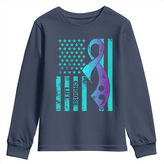 Choose Life Suicide Prevention Youth Sweatshirt with American Flag Graphic
