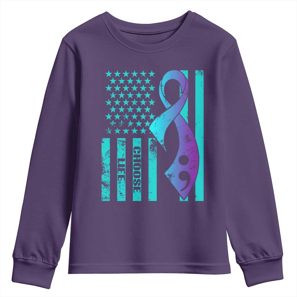 Choose Life Suicide Prevention Youth Sweatshirt with American Flag Graphic