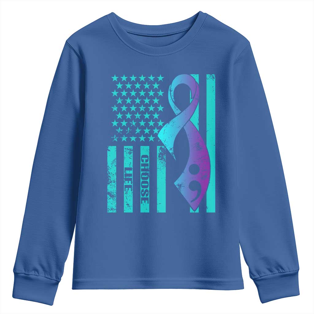 Choose Life Suicide Prevention Youth Sweatshirt with American Flag Graphic