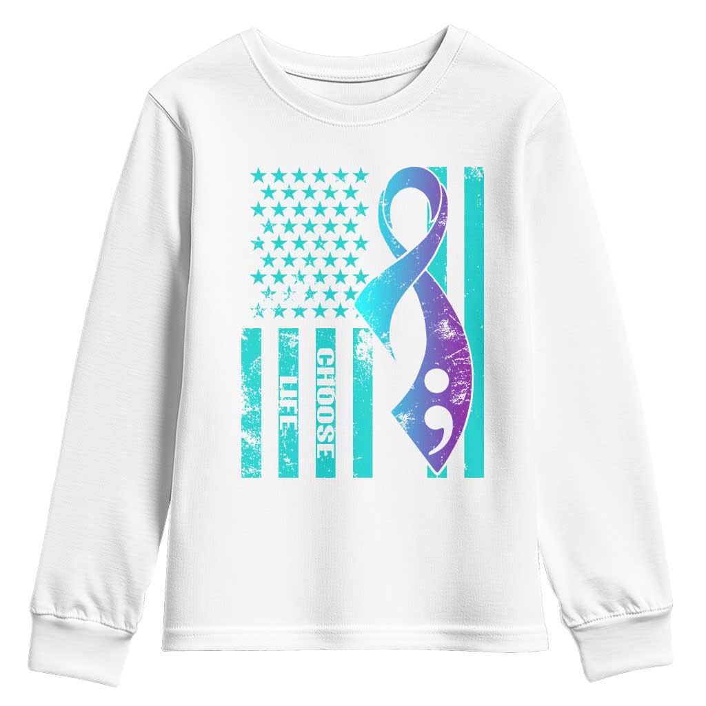 Choose Life Suicide Prevention Youth Sweatshirt with American Flag Graphic
