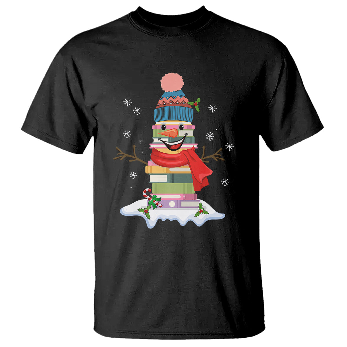 christmas-t-shirt-snowman-library-book-stack-winter-librarian