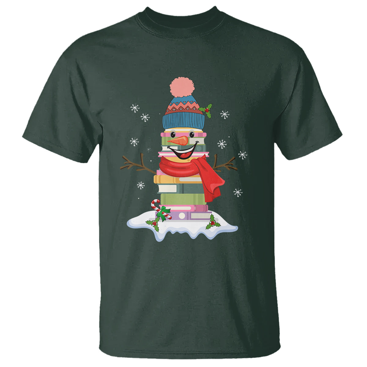 christmas-t-shirt-snowman-library-book-stack-winter-librarian