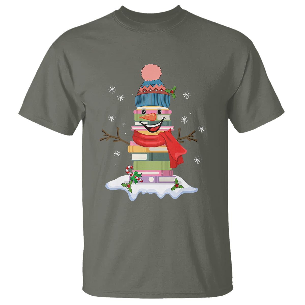 christmas-t-shirt-snowman-library-book-stack-winter-librarian