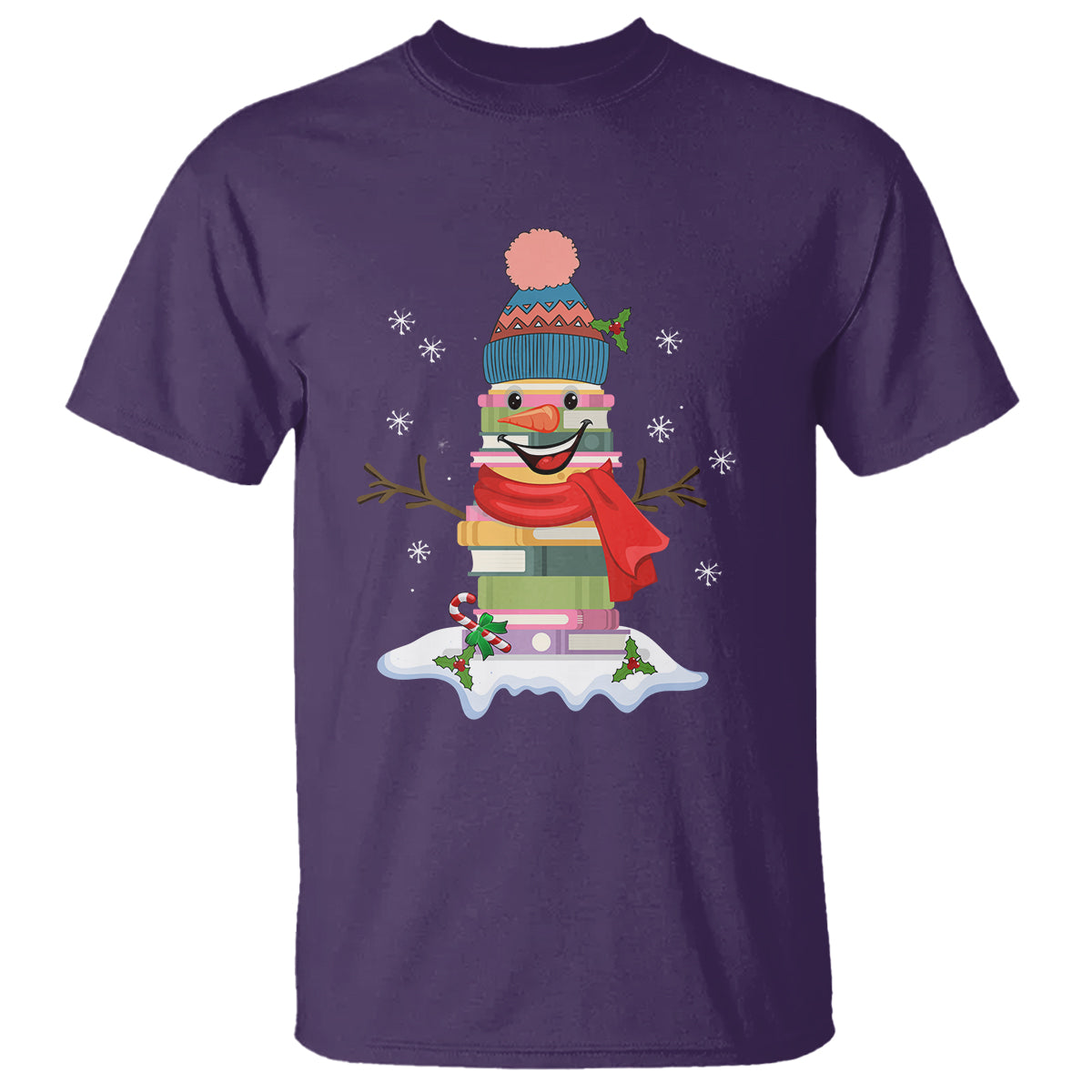 christmas-t-shirt-snowman-library-book-stack-winter-librarian