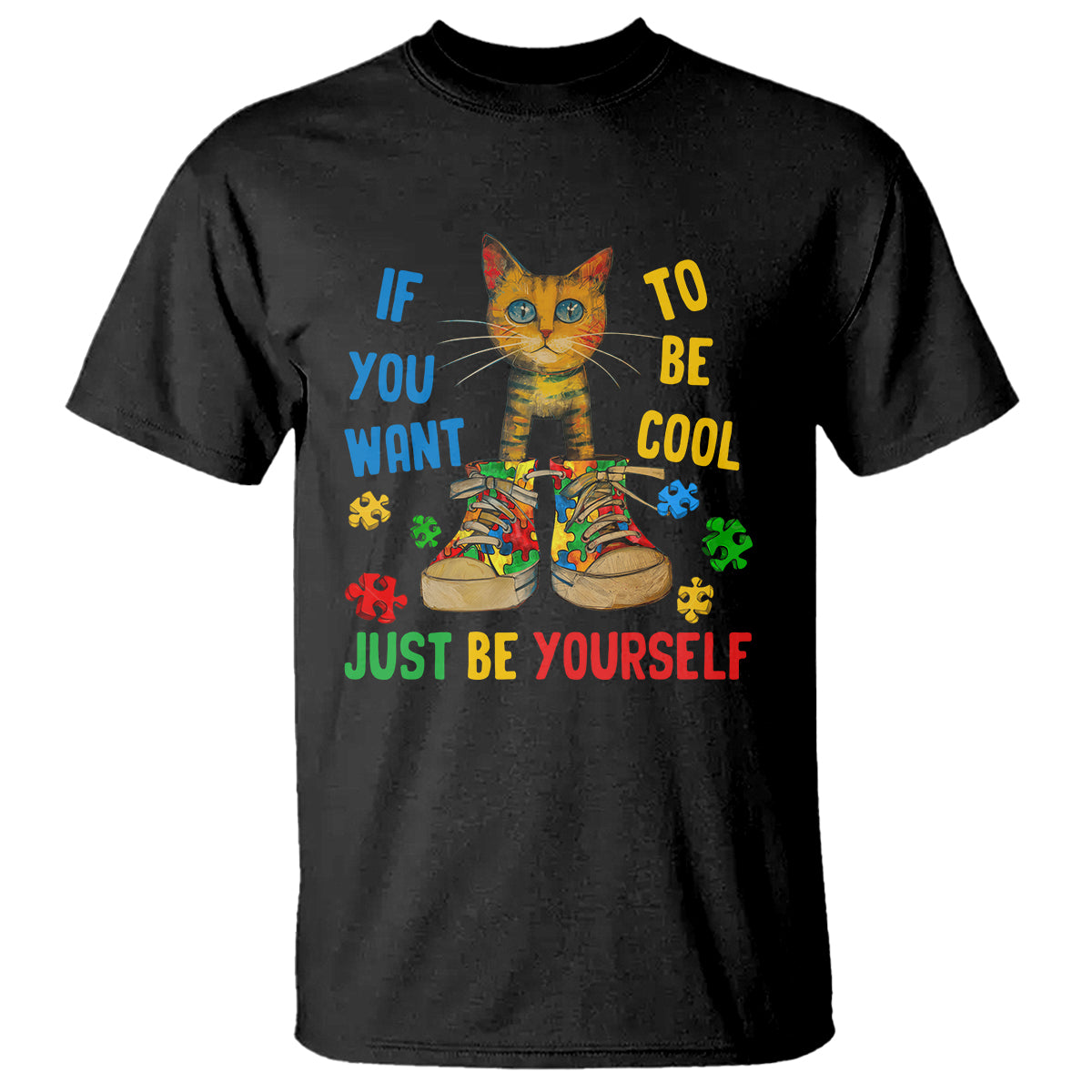 autism-awareness-t-shirt-funny-cat-if-you-want-to-be-cool-just-be-yourself-puzzle-shoe
