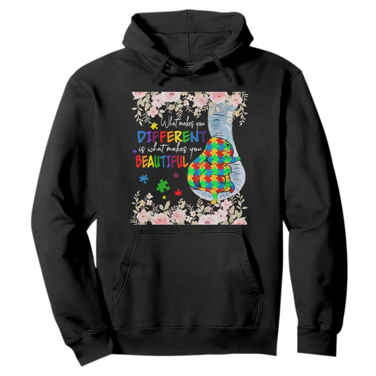 Autism Support Hoodie What Makes You Different Is What Makes You Beautiful Autistic Elephant Mom