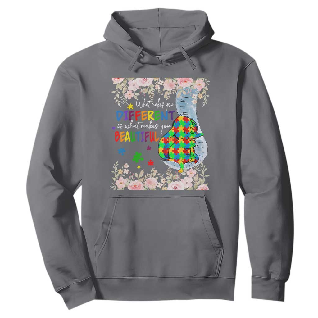 Autism Support Hoodie What Makes You Different Is What Makes You Beautiful Autistic Elephant Mom