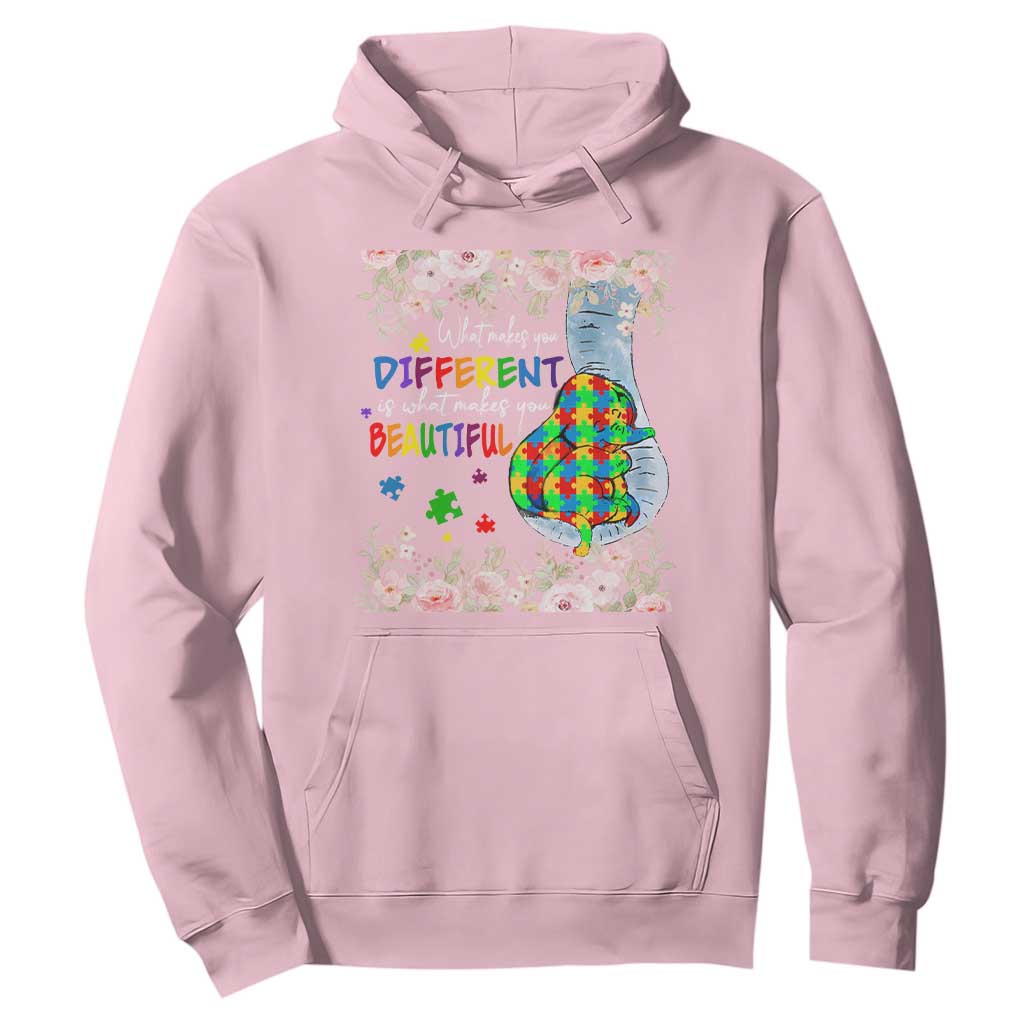 Autism Support Hoodie What Makes You Different Is What Makes You Beautiful Autistic Elephant Mom