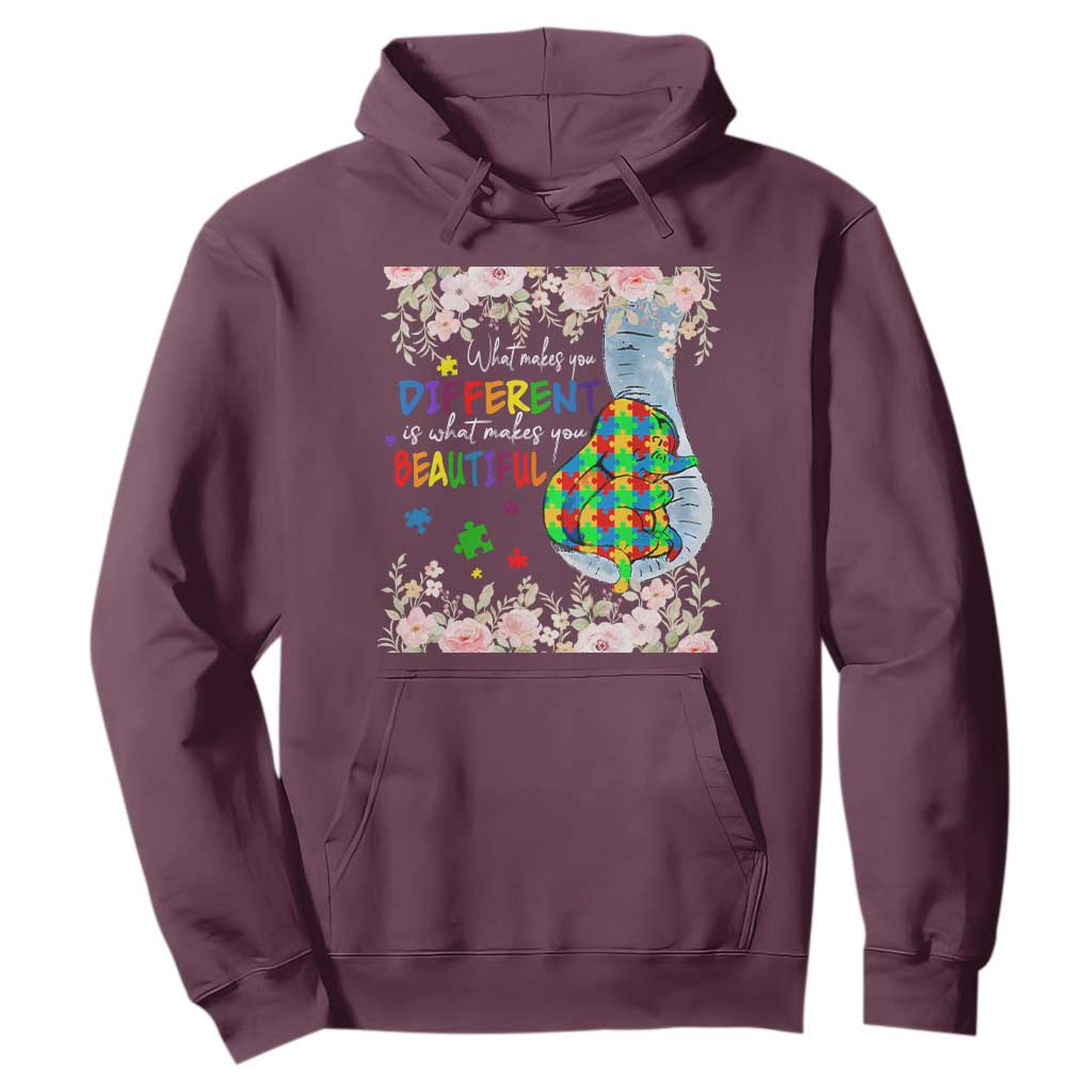 Autism Support Hoodie What Makes You Different Is What Makes You Beautiful Autistic Elephant Mom