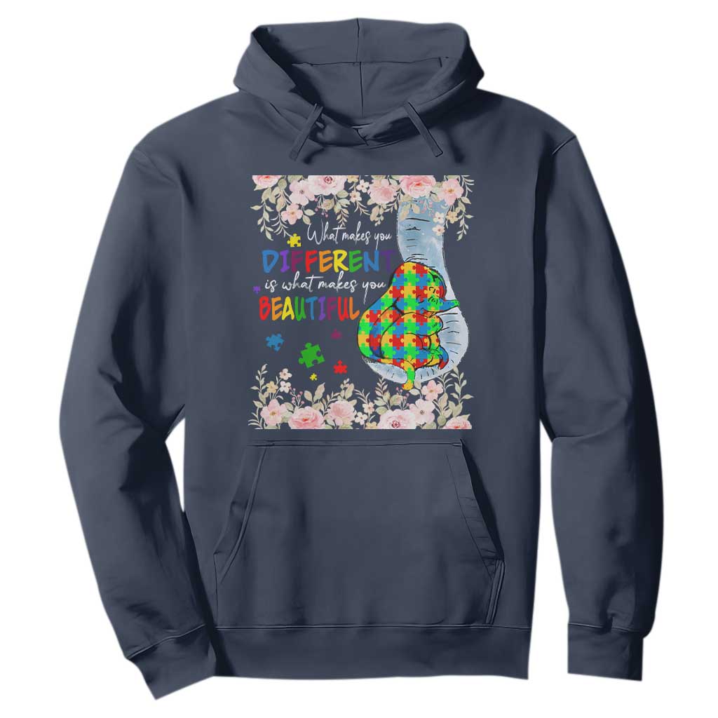 Autism Support Hoodie What Makes You Different Is What Makes You Beautiful Autistic Elephant Mom