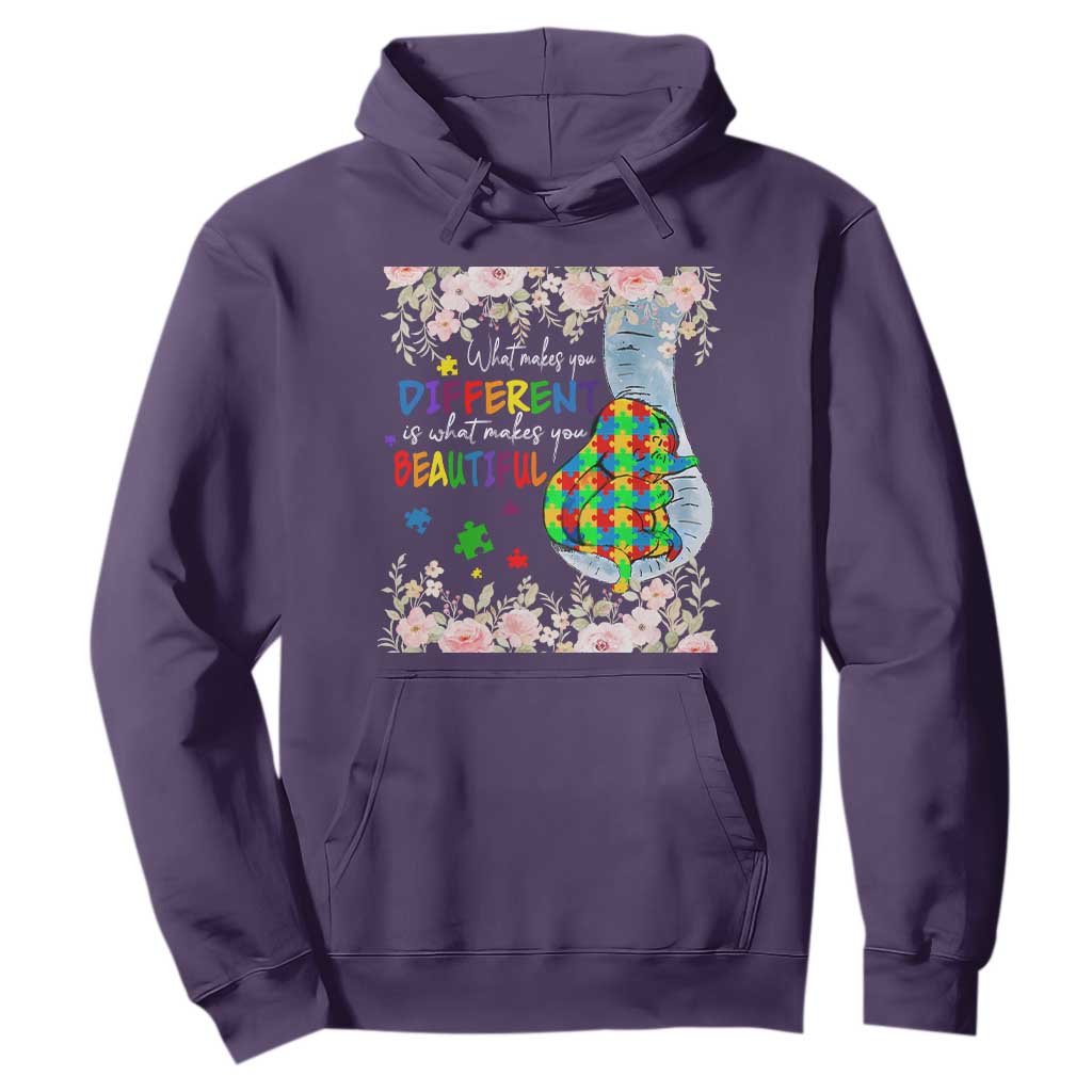 Autism Support Hoodie What Makes You Different Is What Makes You Beautiful Autistic Elephant Mom