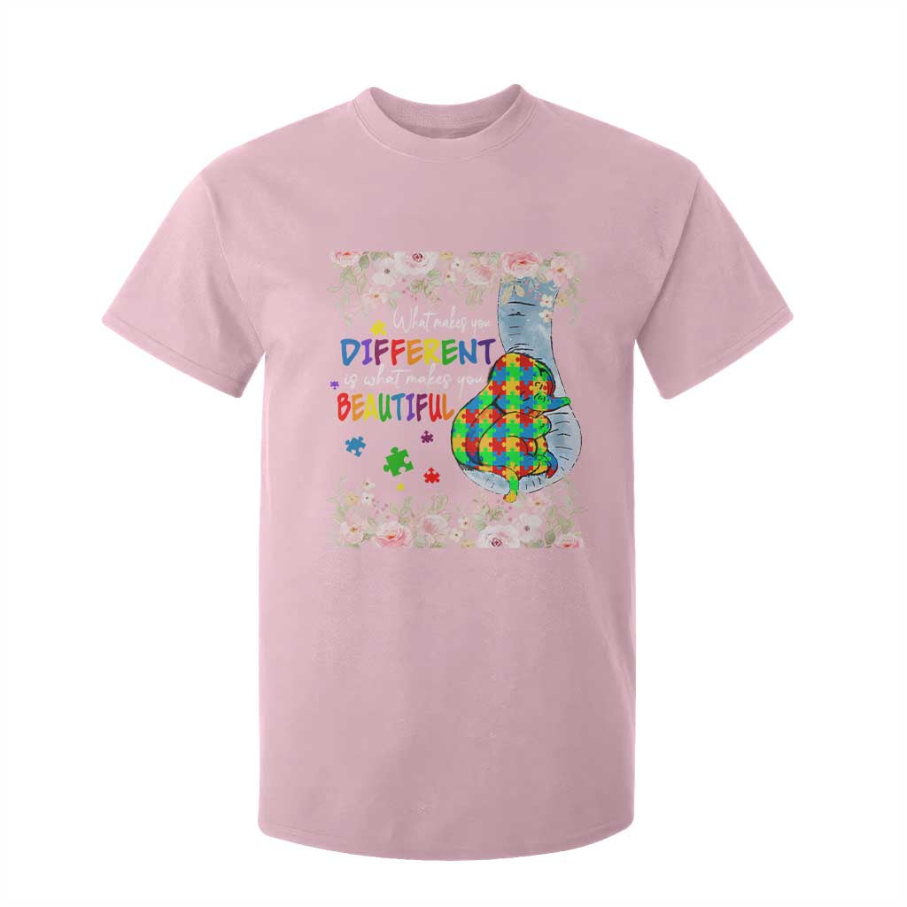 Autism Support T Shirt For Kid What Makes You Different Is What Makes You Beautiful Autistic Elephant Mom