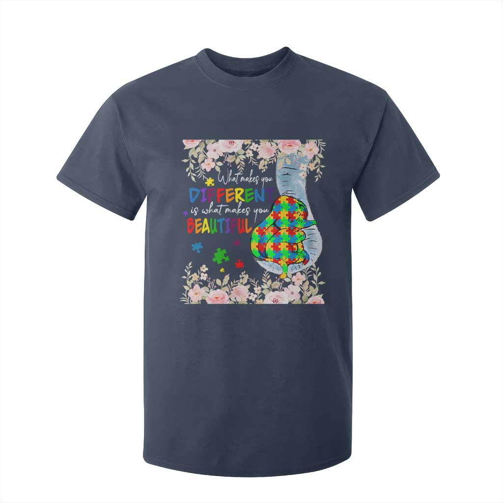 Autism Support T Shirt For Kid What Makes You Different Is What Makes You Beautiful Autistic Elephant Mom