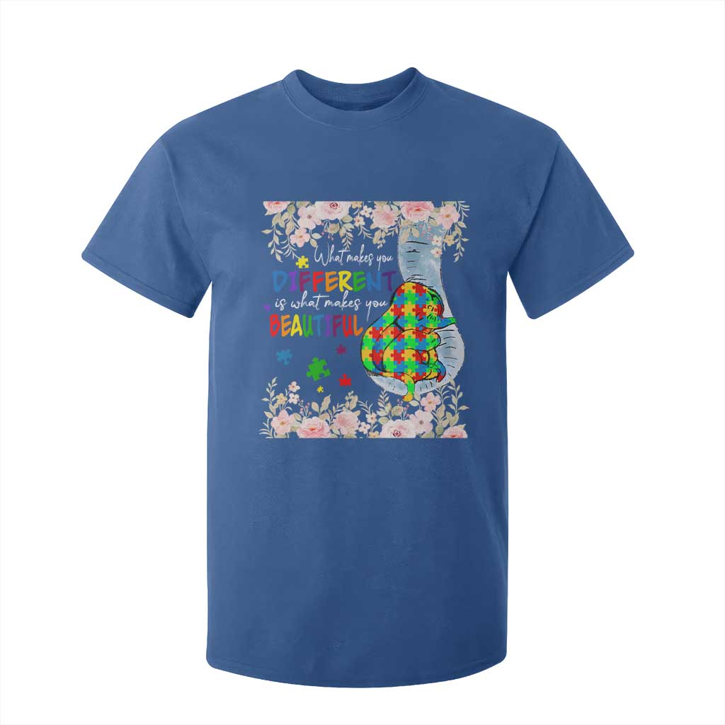 Autism Support T Shirt For Kid What Makes You Different Is What Makes You Beautiful Autistic Elephant Mom