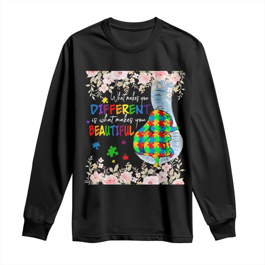 Autism Support Long Sleeve Shirt What Makes You Different Is What Makes You Beautiful Autistic Elephant Mom