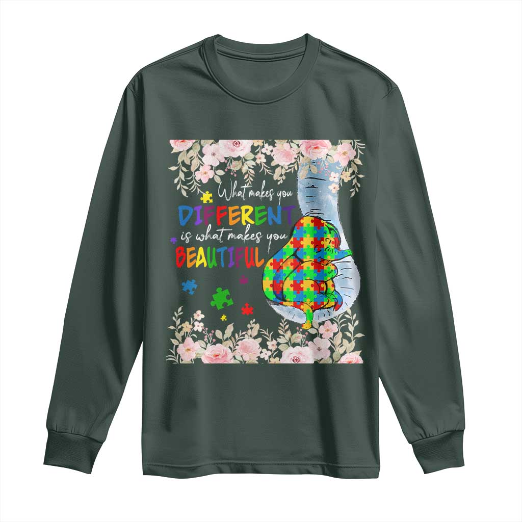 Autism Support Long Sleeve Shirt What Makes You Different Is What Makes You Beautiful Autistic Elephant Mom