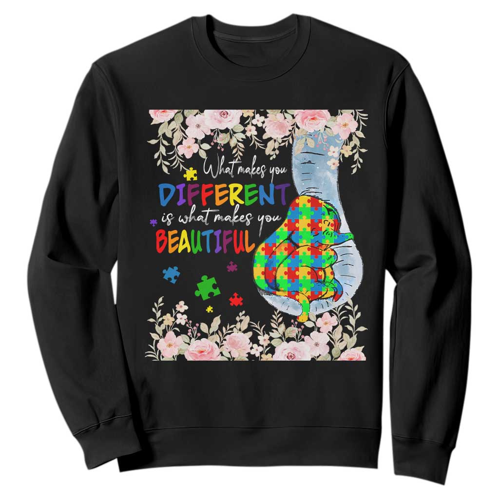 Autism Support Sweatshirt What Makes You Different Is What Makes You Beautiful Autistic Elephant Mom