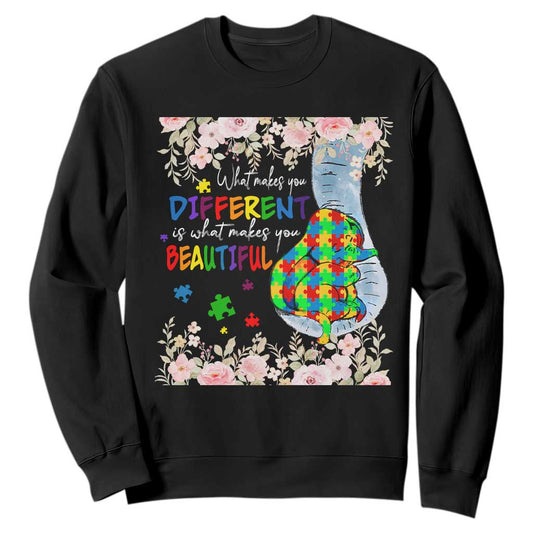 Autism Support Sweatshirt What Makes You Different Is What Makes You Beautiful Autistic Elephant Mom