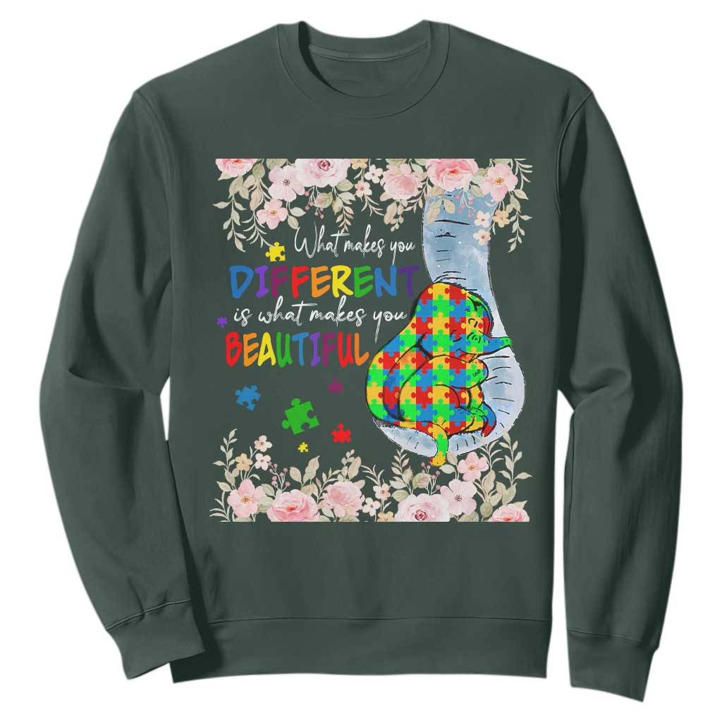 Autism Support Sweatshirt What Makes You Different Is What Makes You Beautiful Autistic Elephant Mom